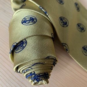 Rare Silk Men's Tie Gold Navy Blue sailor Anchors